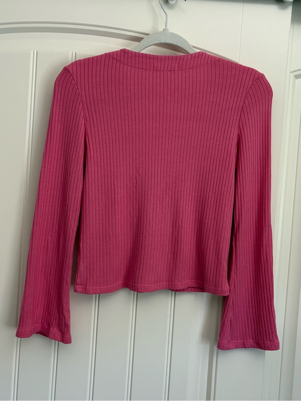 Reformation Gellar Ribbed Knit Crop long sleeve cardigan bright Pink size medium - Picture 6 of 7